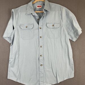 Wrangler Men's Shirt L Blue Short Sleeve Button Up Premium Quality Work Shirt